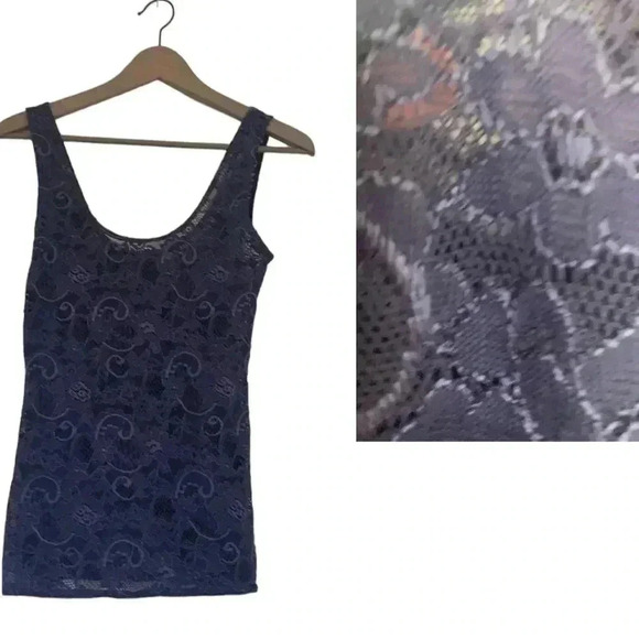 Talula deep violet, lace semi sheer tank  top - Picture 1 of 9